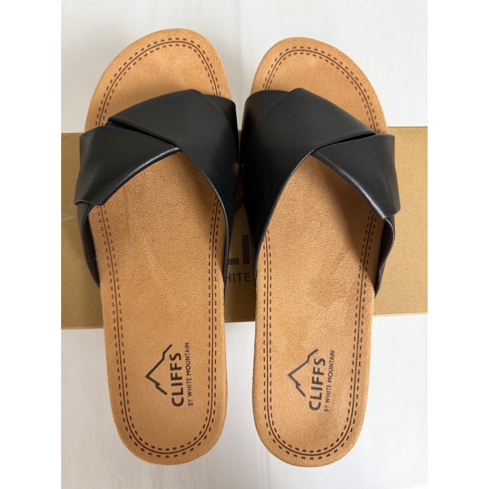 Cliffs by White Mountain Women Sandals 8.5 Black Tincie Crisscross Slide C39041